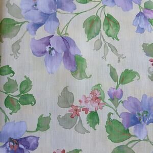 Vintage yellow floral tablecloth 82" x 58" spring purple pink green easter